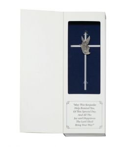 6" Silver Plated Metal Wall Cross with Guardian Angel Centerpiece