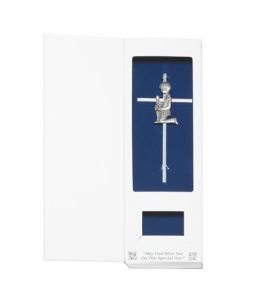 6" Silver Plated Metal Wall Cross with Centered Kneeling First Communion Boy