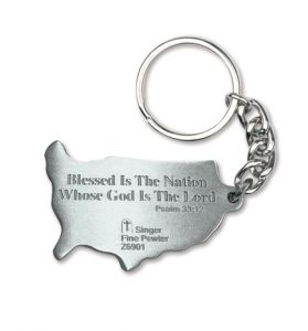 Enameled Finish American Flag USA Shaped Key Chain - 1 7/8"