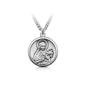 Sterling Silver Round St. Theresa Medal, Patron Saint of Aviators and Missions - 7/8"