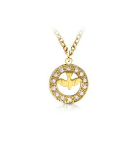 14K Gold Plated Over Sterling Silver Open Circle Dove Necklace with Cubic Zirconia Stones - 3/4"