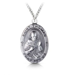 Sterling Silver Oval St. Thomas Medal, Patron Saint of Scholars and Lawyers - 1"