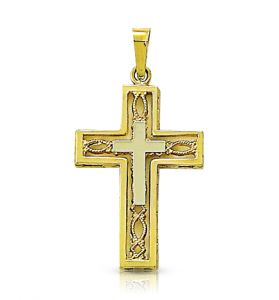 14K Gold Cross Pendant in a Pierced Inner Cross Design - 7/8"