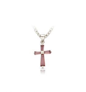 Sterling Silver March Aquamarine Birthstone 
Baby Cross Necklace - 3/8"
