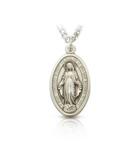 Sterling Silver Miraculous Oval Medal 
in Satin Finish - 1 1/8" 