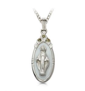Sterling Silver Blue Enameled Oval 
Miraculous Medal - 5/8"