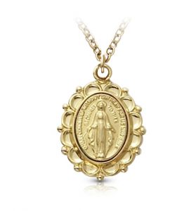 18K Gold Plated Oval Miraculous Medal - 3/4"