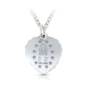 Sterling Silver Enameled Heart and Shadow Miraculous Medal - 3/4"