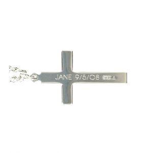 Sterling Silver Black Enameled Silver Border Cross Necklace - 1"