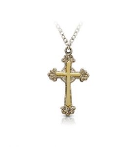 Sterling Silver Cross Necklace in Two Tone Budded Design