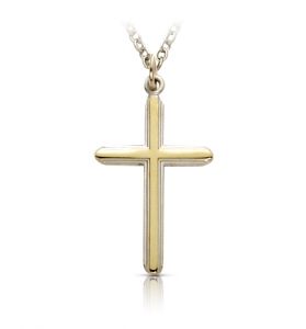 Sterling Silver Two-Tone Lined Cross Necklace