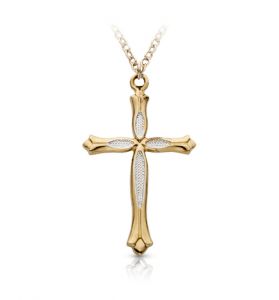 24K Gold Over Sterling Silver Cross 
Necklace, 2-Tone Design