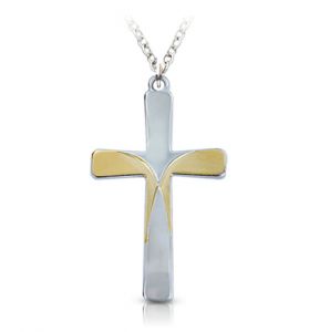 Sterling Silver Two-Tone Engraved Cross Necklace