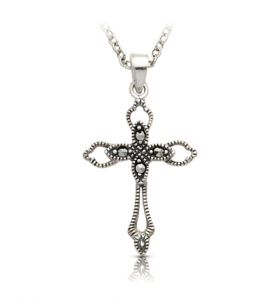 Sterling Silver Open Design Cross with Marcasite Stones