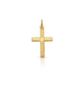 14K Gold Cross Pendant with Centered Heart