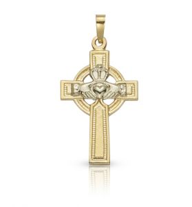 14K Gold Cross Pendant in a Celtic 
Claddagh Design