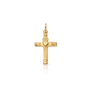 14K Gold Pendant Cross with 
Centered Heart