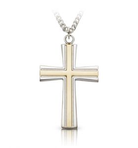 Two-Tone Sterling Silver Flared Ends Cross Necklace