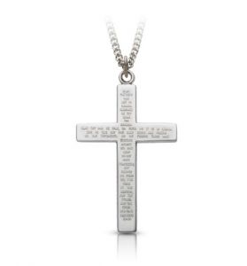 Sterling Silver Plain Style Cross Necklace with Lord's Prayer on Back