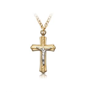 14K Gold Filled Crucifix Necklace in 
Brushed Finish Design