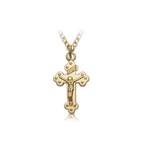 14K Gold Filled Crucifix Necklace in a Budded Ends Design
