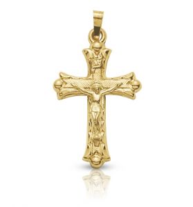 14K Gold Crucifix Pendant in a 
Budded Design - 1/8"