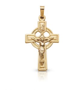 14K Gold Small Crucifix Pendant in a 
Budded Design