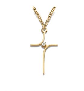 18K Gold Filled Contemporary Style Necklace with Cubic Zirconia Stone - 13/16"
