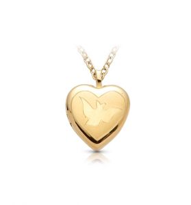 18K Gold Plated Over Sterling Silver Engraved Dove and Heart Locket Necklace - 11/16"