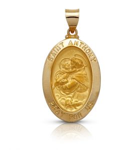 14K Gold Oval Medal of St. Anthony, Patron Saint of Lost Articles- 7/8"
