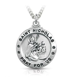 Sterling Silver Medal of St. Nicholas, Patron Saint of Children - 1"
