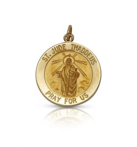 14K Gold Large Round St. Jude Medal  - 3/4"