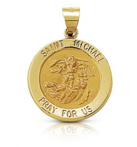 14K Gold Round St. Michael Medal - 3/4"
