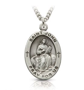 Sterling Silver Medal of St. John, Patron Saint of Friendships & Authors - 1"