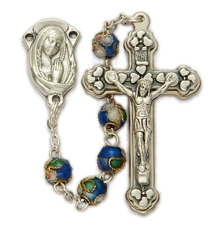 6mm Genuine Pink Cloisonné Beads & Madonna Center Rosary