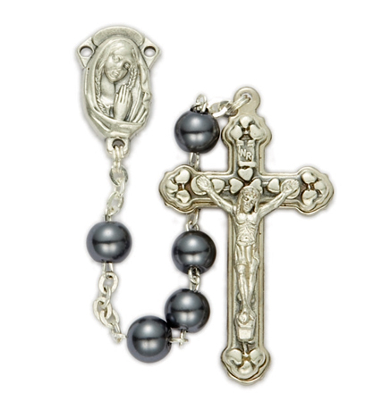 6mm Imitation Hematite Beads and 
Madonna Center Rosary